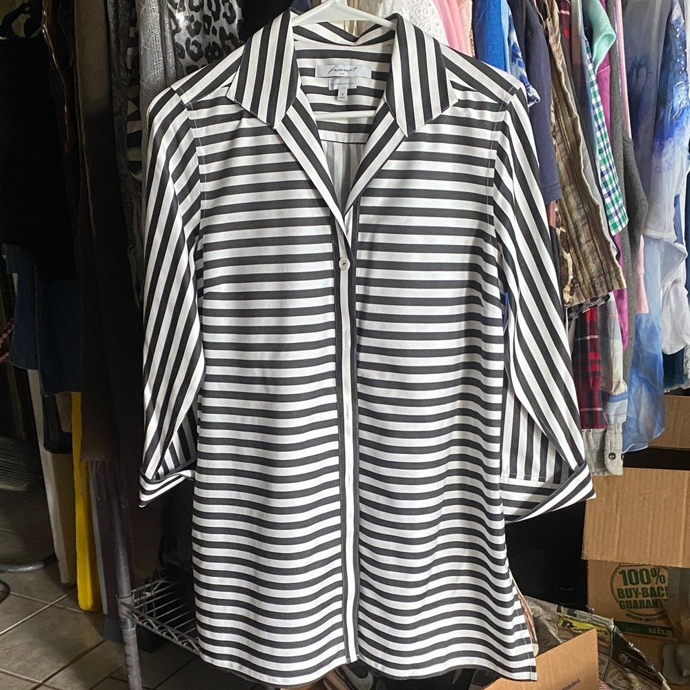 Foxcroft Monochrome Striped Top